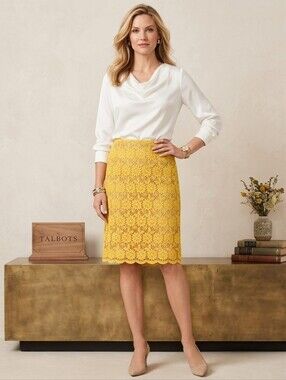 Talbots Yellow Guipure Lace Pencil Skirt 4